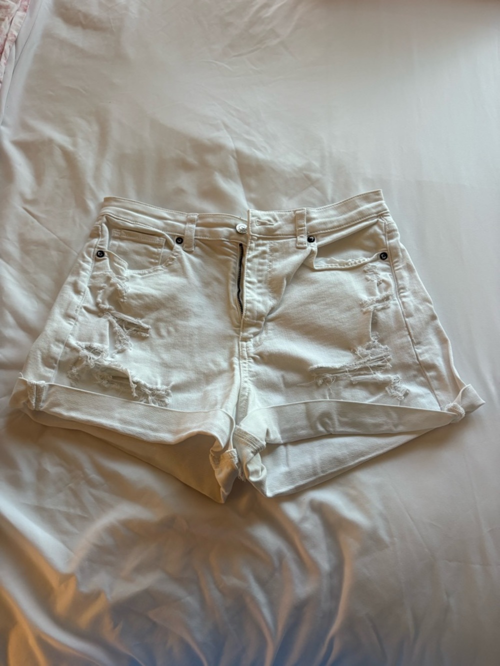 American Eagle Outfitters White Distressed Roll-Hem Jean Mom Shorts